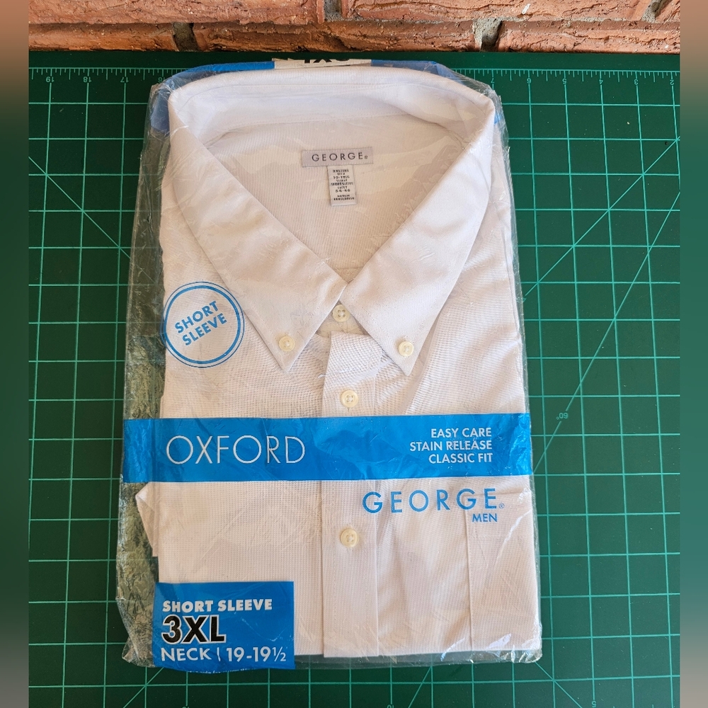 George Men's Short Sleeve Oxford Button-Down Shirt in White Size 3XL